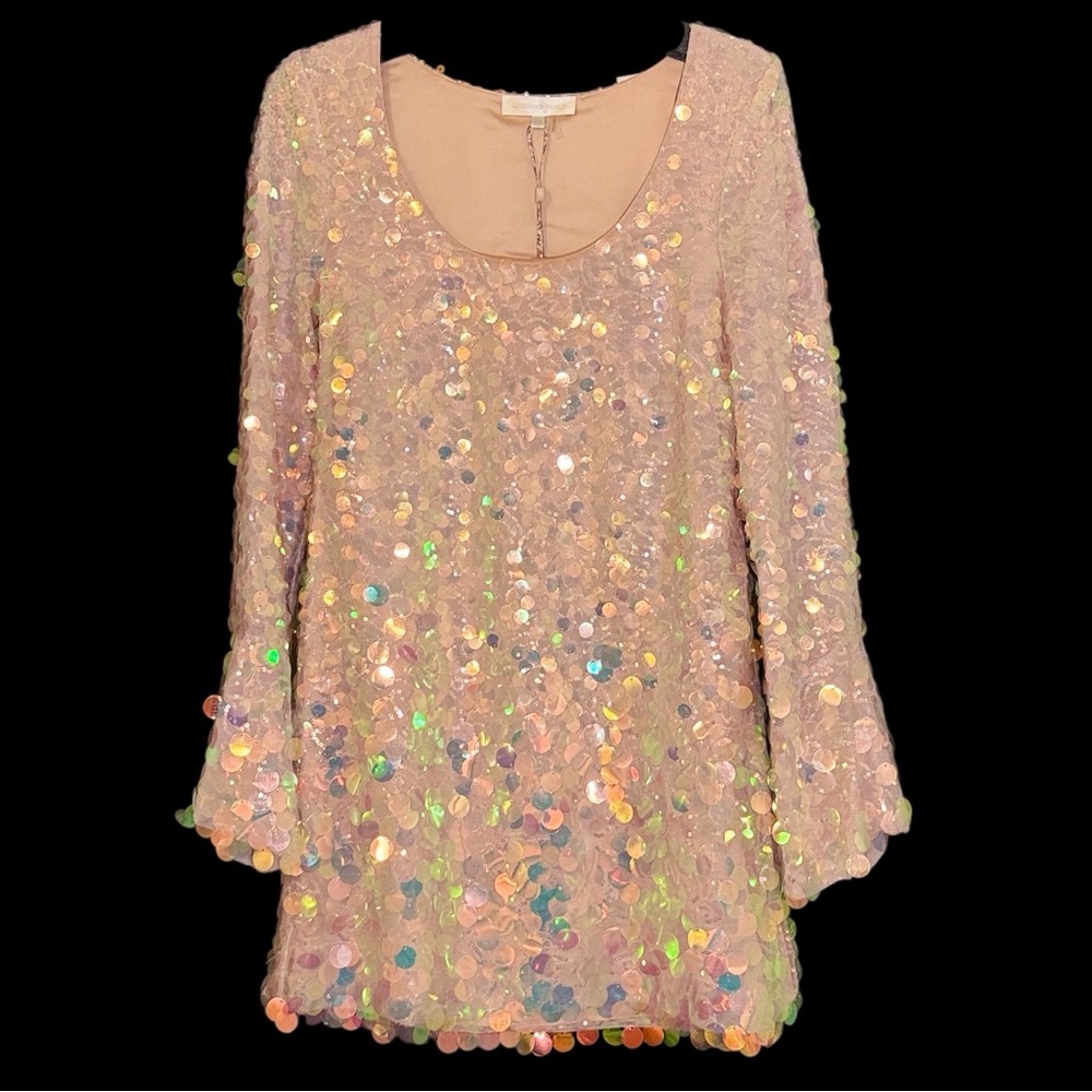 NWT LoveShackFancy Party Mini Dress Spring Metallic Iridescent Sequin Formal - Picture 2 of 8